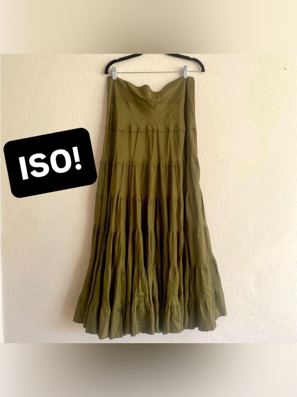 IS0 Fei for Anthropologie olive green 100% silk tiered maxi skirt in sz 2 or 4